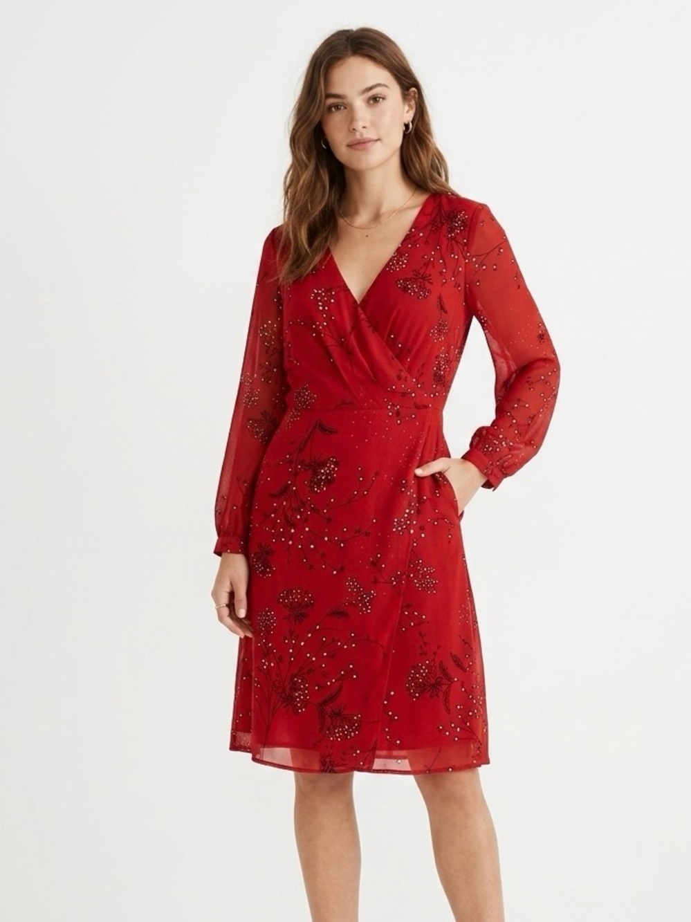 [Madewell] Red Floral Wrap Dress